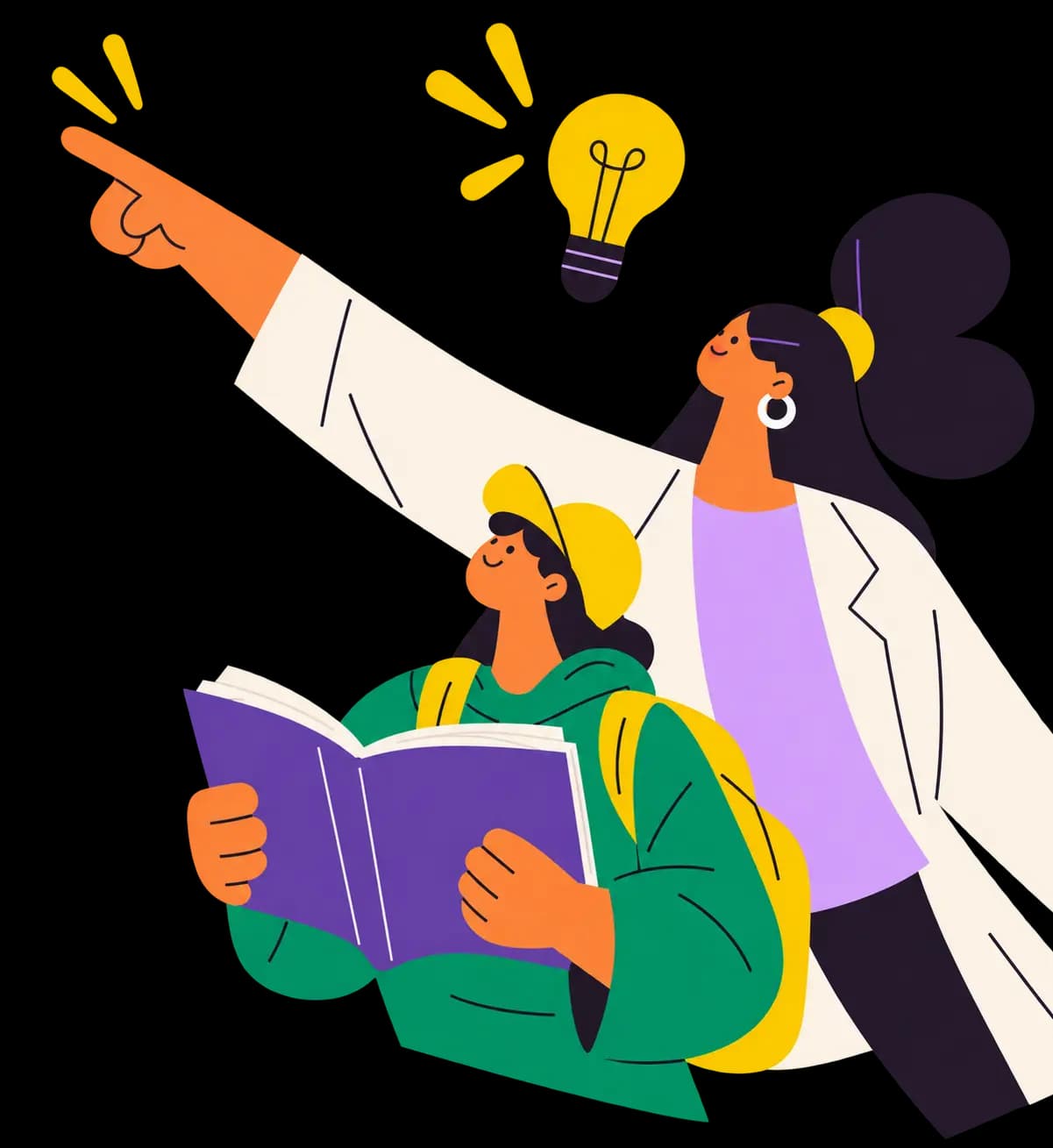 Illustration of a person in a lab coat holding up a smiling brain
